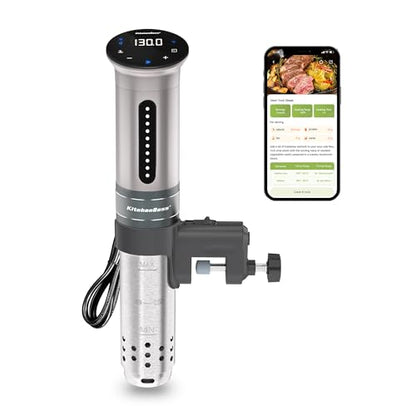 KitchenBoss Wifi Sous Vide Cooker: Ultra-quiet Sous Vide Machine Immersion Circulator APP Control 1100W, IPX7 Waterproof Sous Vide Precision Cooker Accurate Temperature Fast-Heating, Silver