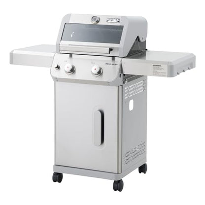 Monument Grills 2-Burner Stainless Steel Liquid Propane Gas Grill, Two Foldable Shelves Patio Garden Barbecue Grill with Clearview® Lid, Knob Control Mesa200S