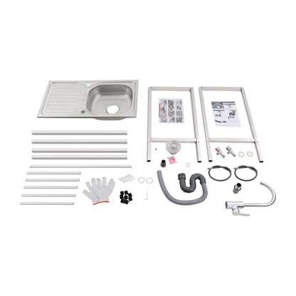 KWCWB Utility Sink,Outdoor Sink,Free Standing Stainless Steel Laundry Tub,with Cleaning Table&Storage Shelves for Garage, Restaurant, Kitchen,Camping, Backyard