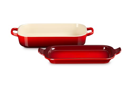 Le Creuset Stoneware Rectangular Dish with Platter Lid, 3 qt., Cerise