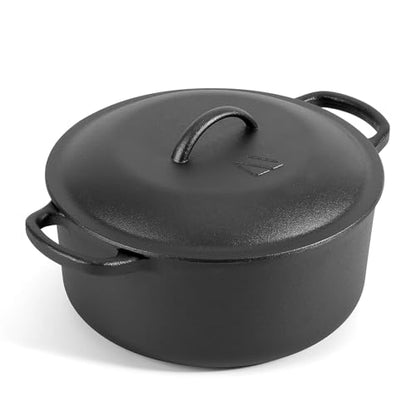 Northriver Casting 6 QT Basics Cast Iron Dutch Oven Pot with Lid and Dual Handles, Oven Safe up to 500°F Large Cooking Pan,Bread Oven