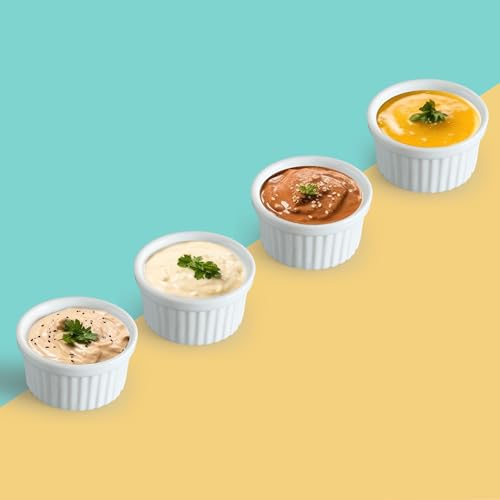 Cinf 1.5 oz Ramekins Pudding Cup Baking Cup Bowls Dishes, Set of 4,Souffle Cups Dishes, Dipping Sauce,Creme Brulee, Custard Cups, Desserts, Oven, Microwave,Dishwasher