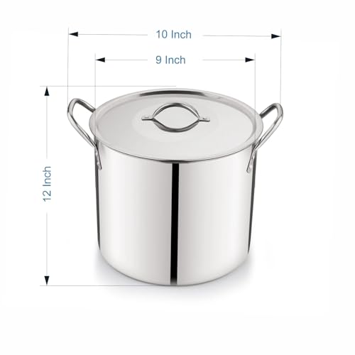 8-Qt Stainless Steel Stock Pot with Metal Lid, Ultra Durable, Stay-Cool Handles, Hand Wash Only