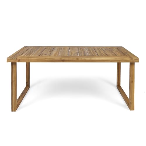 Christopher Knight Home Terry Acacia Wood Patio Dining Set for 6, Solid Wood Outdoor Dining Table Set for 6, 7 Piece Outdoor Dining Set with Rectangular Table and Woven Rope Accents, Teak+Beige+Grey
