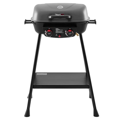 Royal Gourmet GT2003 Portable 2 Burner Propane Gas Grill with Stand and Warming Rack, 2-in-1 Grill Griddle Combo with 17,000 BTUs Output forCamping, Tailgating, Backyard, Gray