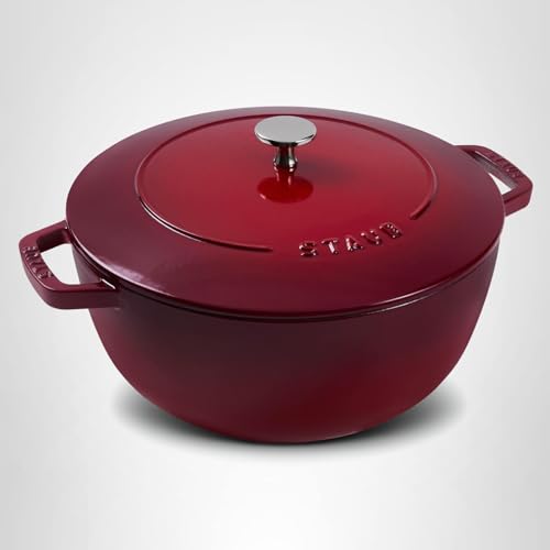 Staub Cast Iron Essential French Oven, Dutch Oven, 5-quart, serves 5-6, Made in France - Cherry
