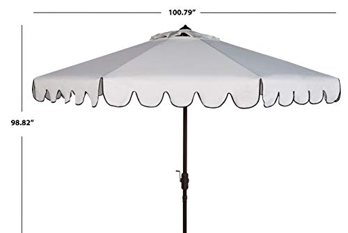SAFAVIEH Outdoor - Venice 9-Foot Crank Patio Umbrella - Ivory & Black Canopy - Brown Aluminum Pole - Single Scallop Trim Design - Ideal for Patio, Deck, Poolside, Backyard (PAT8010E)