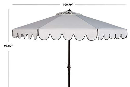 SAFAVIEH Outdoor - Venice 9-Foot Crank Patio Umbrella - Ivory & Black Canopy - Brown Aluminum Pole - Single Scallop Trim Design - Ideal for Patio, Deck, Poolside, Backyard (PAT8010E)