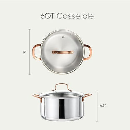 CAROTE 6 Qt Tri-Ply Stainless Steel Stockpot, Non-Toxic Stock Pot with Lid, Soup Pot for Pasta, Even Heating, Oven Safe, Induction, Ceramic and Gas Cooktops Compatible, Sliver