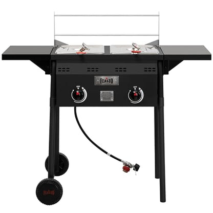 Feasto Outdoor Propane Deep Fryer with Rolling Cart, Dual Tank Fish Fryer with 2 Independent Burners, 100,000 BTU, 4-Gal Oil Capacity, Frying Station with Baskets for Fish, Fries & Chicken