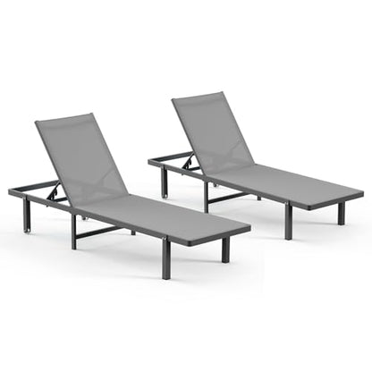 Oasbira Aluminum Outdoor Lounge Chairs Set of 2, Pool Lounge Chairs with Wheels and 5-Position Recliner -Easy to Move- Patio Chaise Lounge Outdoor for Poolside, Deck, Beach (Darkgray)