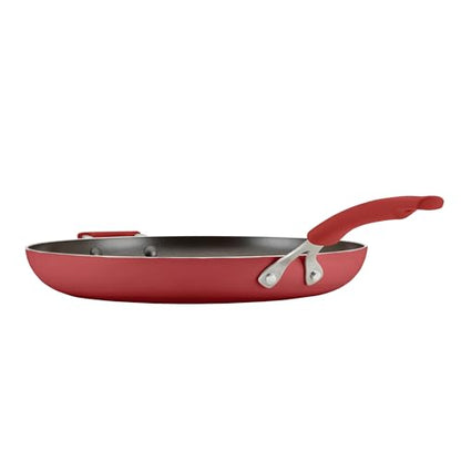 Rachael Ray Cook + Create Nonstick Frying Pan/Skillet with Helper Handle, 14 Inch - Red