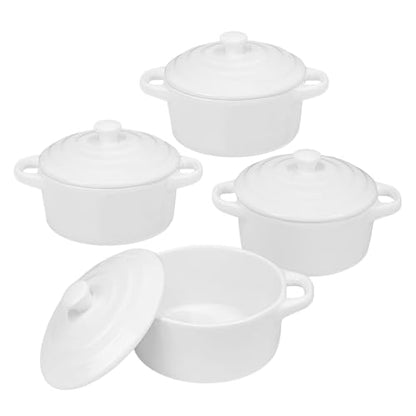 Mini Cocotte Set of 4, 15 oz Ceramic Mini Dutch Ovens with Lids and Handles, Small Casserole Dishes for Baking, Soufflé and Baked Desserts, Oven Microwave Dishwasher Safe