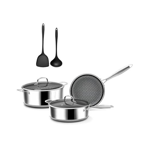 7-Piece 5 Ply Stainless Steel Cookware Set with Lids, Pots and Pans Set Non Stick, Non-Toxic, for Induction, Oven, Dishwasher Safe, RV Essentials, Kitchen Appliances