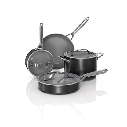 Ninja Ceramic Pro 7-Piece Cookware Set, Non-Stick Pots & Pans Set with Glass Lids, Nontoxic, PTFE Free, Ceramic Coated, Oven Safe, All Stovetops & Induction Compatible, Black, CW39007BK
