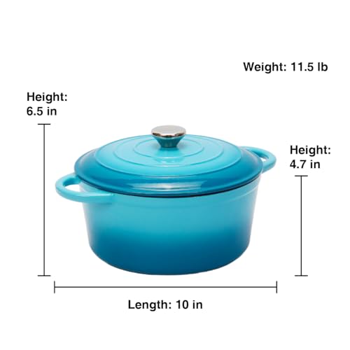 5QT Enameled Cast Iron Dutch Oven for Bread Baking with Lid, Sourdough Baking Supplies with Proofing Basket, Bread Making Tools Set, Heavy-Duty Cookware for Braising, Stews, Roasting (Teal)