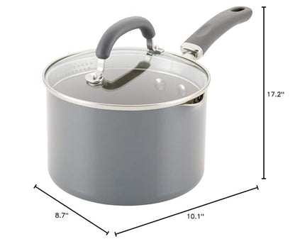 Rachael Ray 12021 Create Delicious Nonstick Sauce Pan / Saucepan with Straining and Lid, 3 Quart - Gray Shimmer