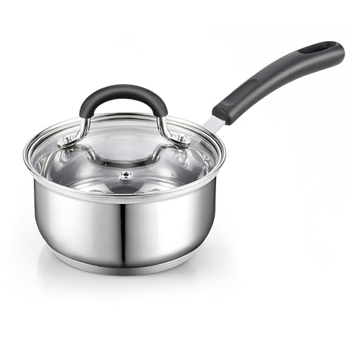 Cook N Home Professional Stainless Steel Saucepan with Lid, Multipurpose Sauce Pan Kitchen Small Pot, Stay-Cool Silicone Handle, Dishwasher Safe, Compatible with Most Cooktops, 2-Quart