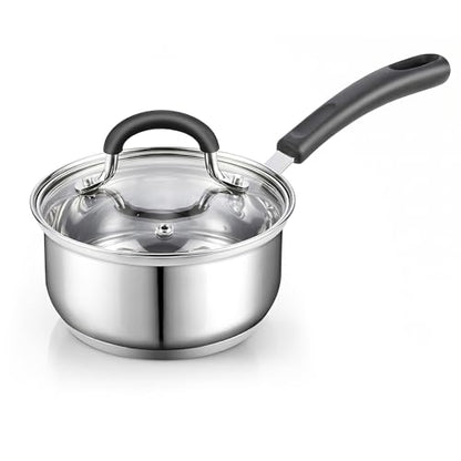 Cook N Home Professional Stainless Steel Saucepan with Lid, Multipurpose Sauce Pan Kitchen Small Pot, Stay-Cool Silicone Handle, Dishwasher Safe, Compatible with Most Cooktops, 2-Quart