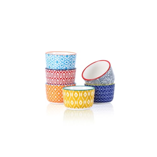 Selamica Ceramic Mini Ramekins, 2 OZ Creme Brulee Ramekins Oven Safe, Dipping Sauce Cups for Condiments Side Dish, Set of 6, Assorted Colors