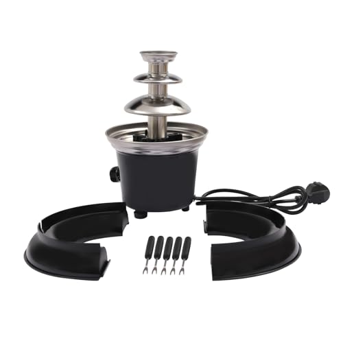 Yollsolom 3-Tier Chocolate Fondue Fountain, 1LB Capacity Electric Chocolate Fountain Machine with 6 Forks & Tray - 40W 430 Stainless Steel for Party Wedding Birthday (Black)