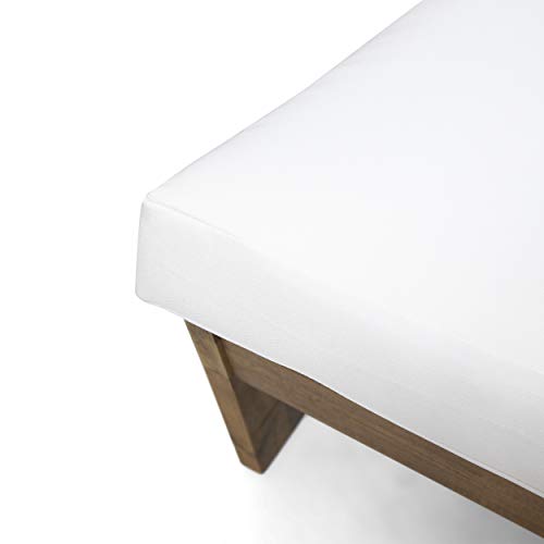 Great Deal Furniture Kaitlyn Outdoor Acacia Wood Loveseat with Cushions, Teak and White