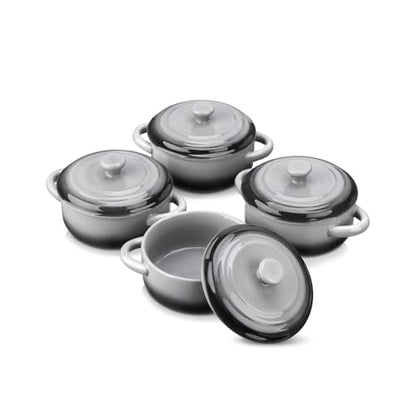 LOVECASA Mini Cocotte with Lid,12 OZ Small Casserole Dish for Oven,Mini Casserole Dish,Individual Ramekins with Lids,Oven, Microwave & Dishwasher Safe,Set of 4