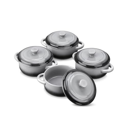 LOVECASA Mini Cocotte with Lid,12 OZ Small Casserole Dish for Oven,Mini Casserole Dish,Individual Ramekins with Lids,Oven, Microwave & Dishwasher Safe,Set of 4