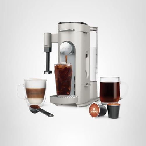Ninja Pod and Grounds Specialty Single Serve Coffee Maker, K-Cup Pod Compatible, Brews, Compact Design, Built-in Milk Frother, 56 Ounces Reservoir, 6 Ounces Cup to 24 Ounces Mug Sizes, Stone, PB051ST