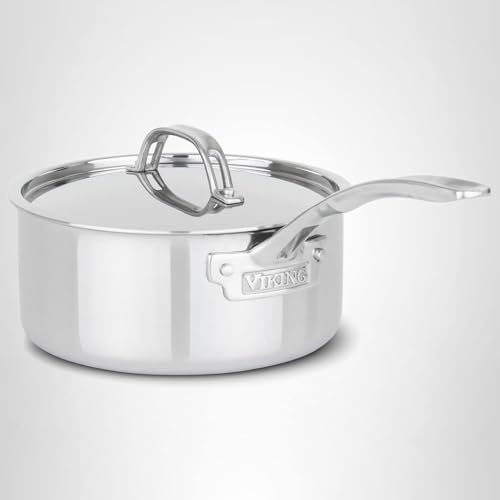 Viking PureGlide Pro 3-Ply Nonstick Sauce Pan, Made without PFAS, 3-Quart Induction Cooking Pot with Lid, Metal Utensil Safe Titanium Nonstick Surface, Oven Safe to 600F