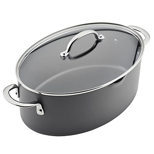Rachael Ray 80090 Professional Hard Anodized Nonstick Cookware Oval Pasta Pot/Braiser, 8 Quart - Gray