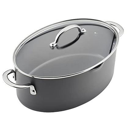 Rachael Ray 80090 Professional Hard Anodized Nonstick Cookware Oval Pasta Pot/Braiser, 8 Quart - Gray