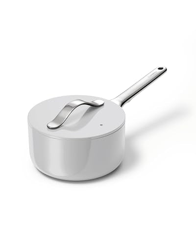 Caraway Nonstick Ceramic Sauce Pan with Lid (1.75 qt) - Non Toxic, PTFE & PFOA Free - Oven Safe & Compatible with All Stovetops (Gas, Electric & Induction) - Gray