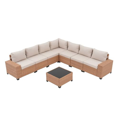 SUNSITT 8-Piece Patio Wicker Sectional Furniture Set, Outdoor Modular Couch