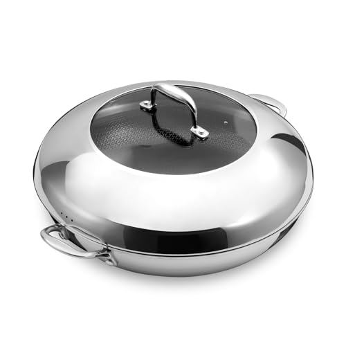 DELUXE Hybrid Ceramic Nonstick 14-Inch Frying Pan with Stainless Steel Lid, Dual Stay-Cool Handles, Dishwasher-Safe, Induction Ready, Compatible with All Cooktops