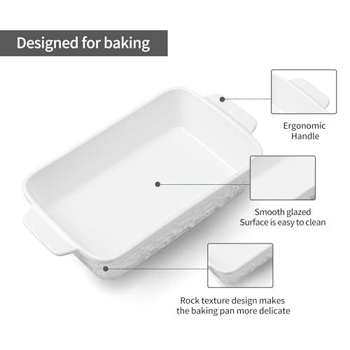 Dafuceramic Casserole Dishes for Oven, Baking Dishes, Ceramic Bakeware Sets of 4, Rectangular Baking Pan Set with Handles for Baking, Casserole, Kitchen, Wedding Gift,White