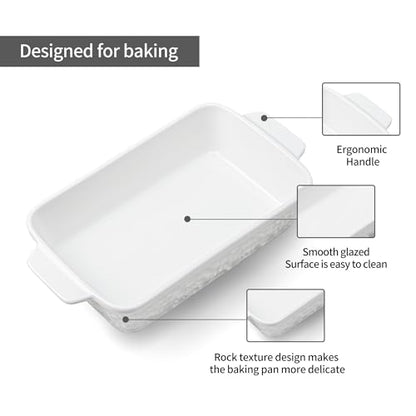 Dafuceramic Casserole Dishes for Oven, Baking Dishes, Ceramic Bakeware Sets of 4, Rectangular Baking Pan Set with Handles for Baking, Casserole, Kitchen, Wedding Gift,White