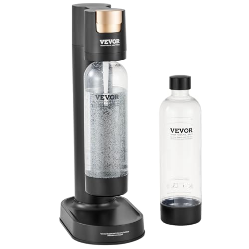 VEVOR Sparkling Water Maker, Soda Maker Machine for Home Carbonating, Seltzer Water Starter Kit with 2 BPA-free 1L PET Bottles, Compatible with Mainstream Screw-in 60L CO2 Cylinder(NOT Included) Black