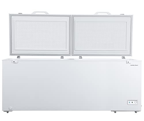 Hamilton Beach HBFRF2129 21 cu ft Double Door LID Garage-Ready Chest Freezer-White, Vinyl-Coated Baskets, Space-Saving Flat Back, Stay-Open, Front-Access Drain, for Storage, Hunting, Large Family