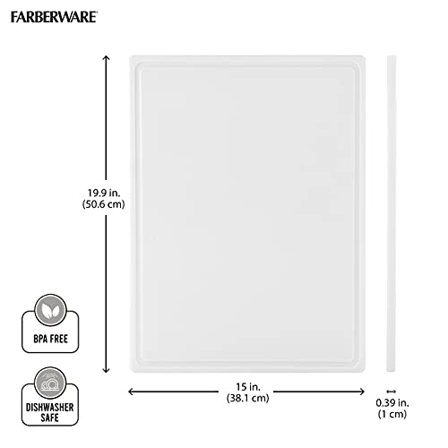 FARBERWARE Extra-Large Plastic Cutting Board, 15x20 Inch Dishwasher-Safe Chopping Board with Juice Groove, Non-Slip Surface, Durable, White
