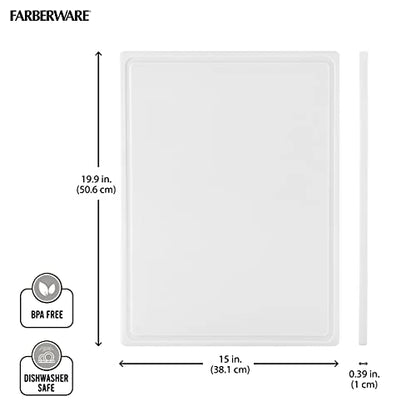 FARBERWARE Extra-Large Plastic Cutting Board, 15x20 Inch Dishwasher-Safe Chopping Board with Juice Groove, Non-Slip Surface, Durable, White