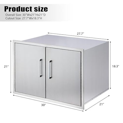 ZHAIUPON Double Door Dry Storage Pantry, 30" Stainless Steel Cabinet Storage for Outdoor Kitchen, BBQ Island, Patio Grill Station