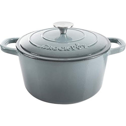 Crock Pot Artisan 5-Quart Round Enameled Cast Iron Dutch Oven – Slate Gray, Heavy-Duty Cookware for Slow Cooking, Roasting, Baking with Lid
