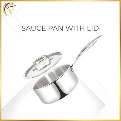 Stainless Steel Sauce Pan with Lid 3 Quart Non Stick Pan Easy to Clean For Home Kitchen Restaurant Multipurpose Use (Silver 7.87 inches)