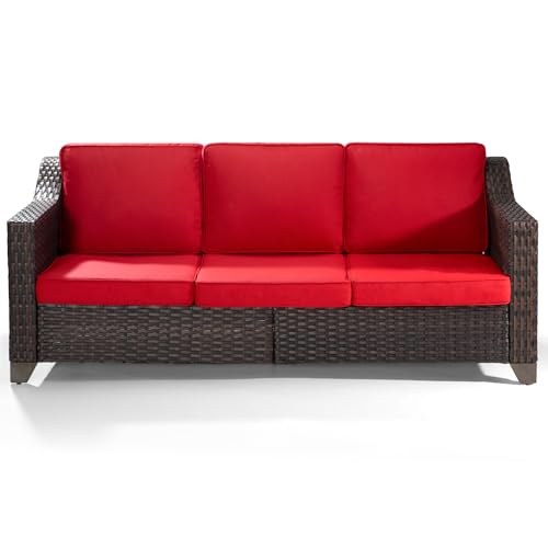 MeetLeisure Luxury 3 Seater Outdoor Patio Couch with Handwoven PE Wicker