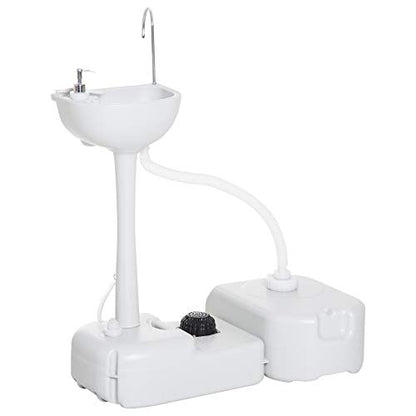 kleankin Portable Camping Sink, Handwashing Station Basin with 4.5 Gal (17 L) Tank, 6.3 Gal (24 L) Recovery Tank, Rolling Wheels & Soap Dispenser for RV, Outdoor Events, Gatherings, HDPE, White