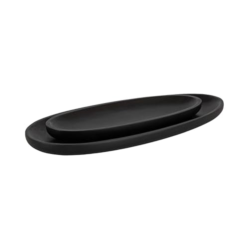 Kate and Laurel Ekata Decorative Oval Solid Wood Nesting Trays, Set of 2, Black, Food-Safe Charcuterie Board Trays for Kitchen Counter or for Use as Ottoman Tray Accents or Coffee Table Tray Decor