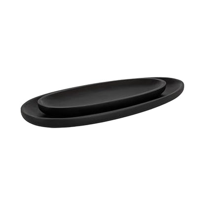 Kate and Laurel Ekata Decorative Oval Solid Wood Nesting Trays, Set of 2, Black, Food-Safe Charcuterie Board Trays for Kitchen Counter or for Use as Ottoman Tray Accents or Coffee Table Tray Decor