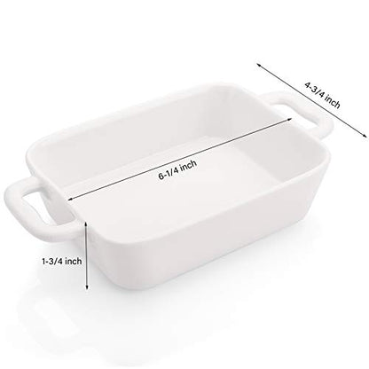 Foraineam 6 Pieces Bakeware Set, White Porcelain Souffle Dishes Creme Brulee Ramekins, 6-1/4 x 4-3/4 inch Rectangular Baking Pans with Double Handles
