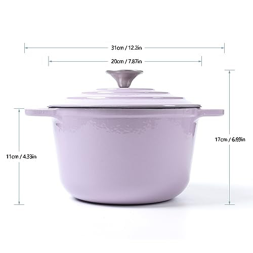 HAWOK 3 qt Enameled Cast Iron Dutch Oven, Dia. 7.87 inch with Lid, Purple
